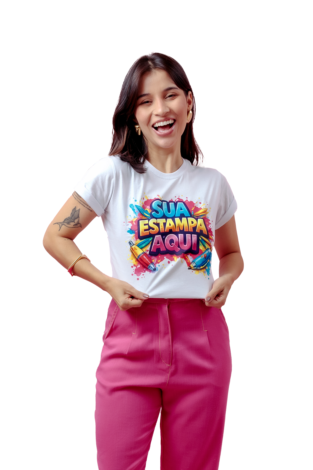 Modelo vestindo camiseta personalizada — Sua Estampa Aqui